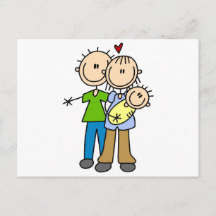 Carte Postale Nouveaux parents avec des Tshirts et des cadeaux p