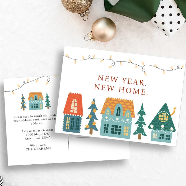 Carte Postale Nouvel An (New Year New Home Postcard Holiday Retro Houses Christmas Card)