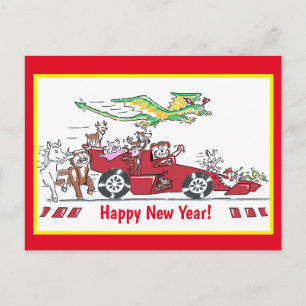 Carte Postale Nouvel An chinois année du Tigre voiture de course