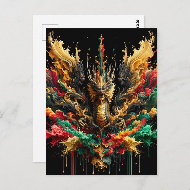 Carte Postale Nouvel An lunaire chinois du dragon, poste (Devant / Derrière)