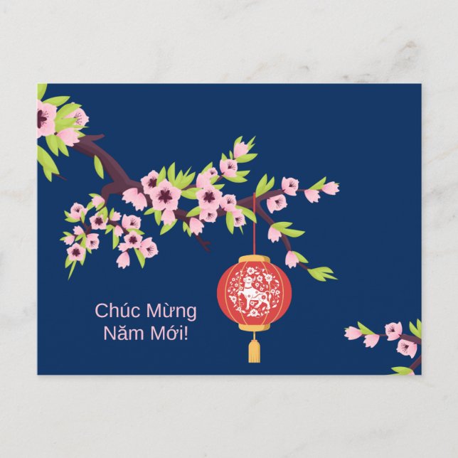 Carte Postale Nouvel An Tet OX Hoa Dao Fleurs (Devant)