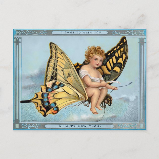 Carte Postale Nouvel An victorien vintage (Devant)