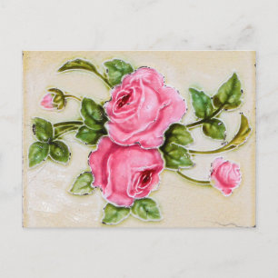 Carte Postale Nouvel An vintage Rose Roses Meilleurs voeux
