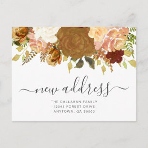 Carte Postale Nouvelle adresse Annonce de déménagement Florale d