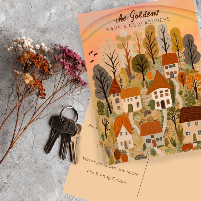 Carte Postale Nouvelle adresse Déplacement Art villageois automn (New Home Address Moving Autumn Country Village Art Postcard
)