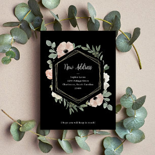 Carte Postale Nouvelle adresse   Dusty Peach Flowers on Black