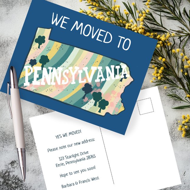 Carte Postale NOUVELLE ADRESSE MAISON Pennsylvanie State Map (NEW HOME ADDRESS Moving Announcement Pennsylvania State Map Postcard
)