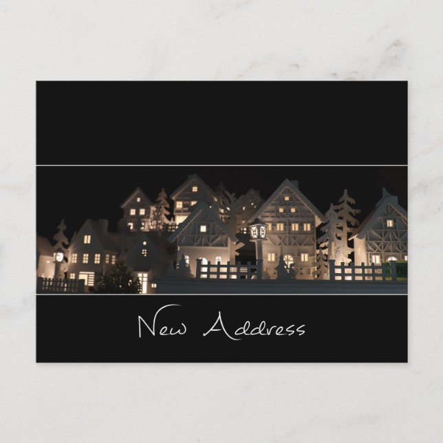 Carte Postale Nouvelle adresse Maisons de Noël illuminées (Devant)