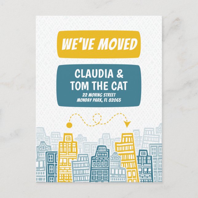 Carte Postale nouvelle adresse nous déplaçons caricature ville c (Devant)