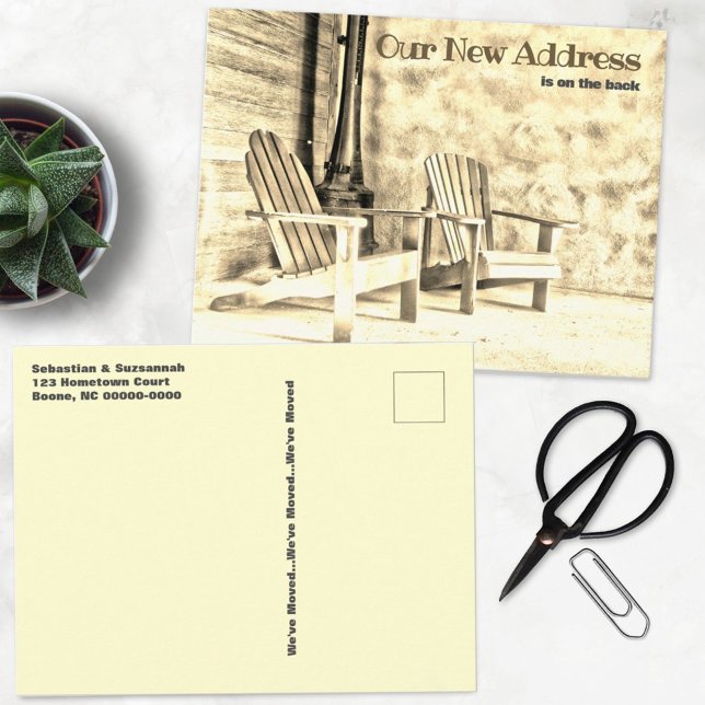 Carte Postale Nouvelle Adresse Sepia Adirondack Chaises Porch Pe (Créateur téléchargé)