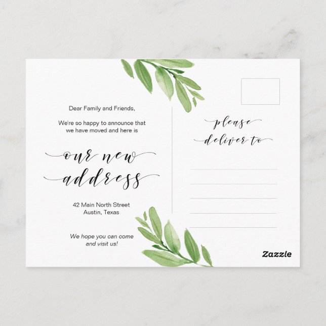 Carte Postale Nouvelle Adresse, Verdure, Faire-part mobile (Dos)