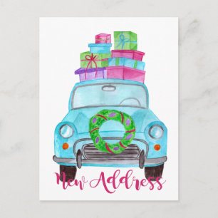 Carte Postale Nouvelle adresse Voiture de Noël classique