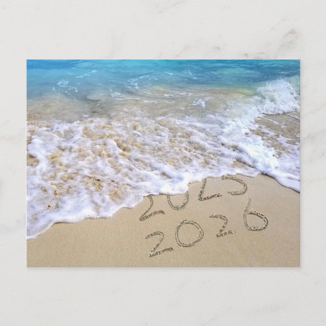 Carte Postale Nouvelle Année 2026 Sable de Plage Merci (Devant)