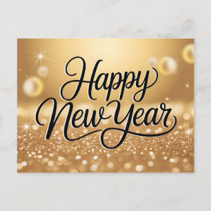 Carte Postale Nouvelle Année Élégante Paillettes Dorées Brillant