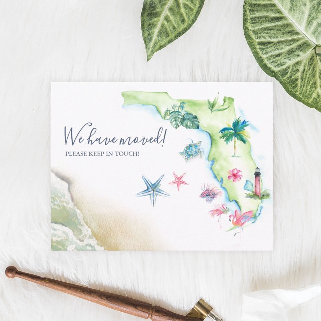 Carte Postale Nouvelle annonce de déménagement de l'État de Flor (Custom Florida moving announcement cards feature unique watercolor art by Victoria Grigaliunas)