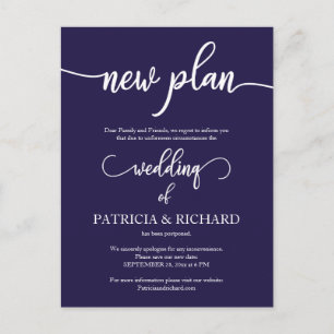 Carte Postale Nouvelle annonce de report de mariage Plan Navy Bl