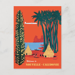 Carte Postale Nouvelle-Calédonie, village en bord de mer, vintag