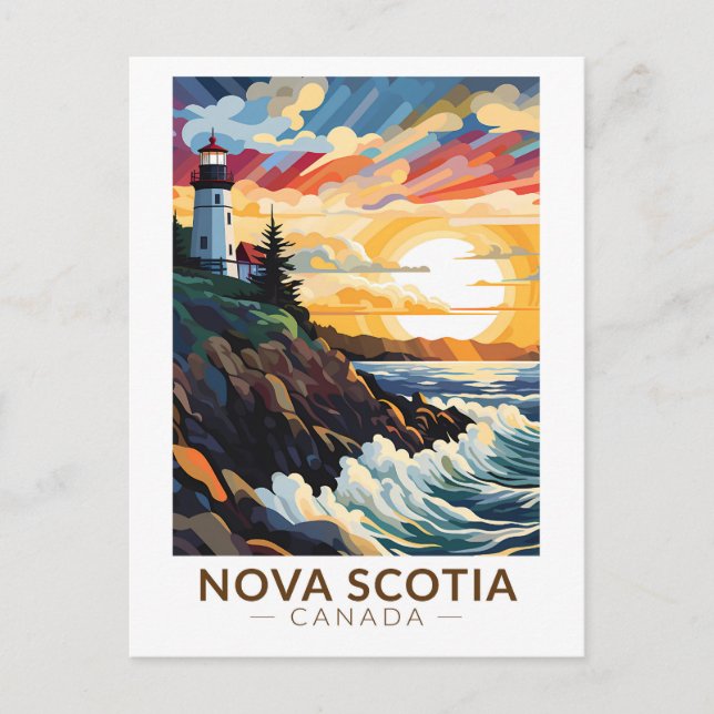 Carte Postale Nouvelle-Écosse Canada Phare Voyage Art Vintage (Devant)