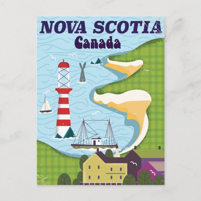 Carte Postale Nouvelle-Écosse Canada Vintage voyage affiche (Devant)