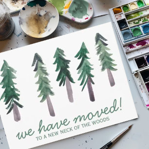 Carte Postale NOUVELLE MAISON Pins minimalistes aquarelle Bois