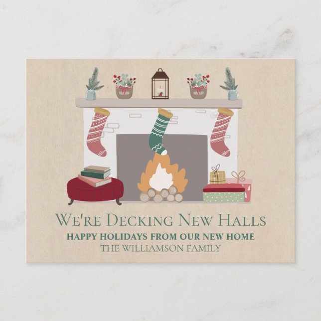 Carte Postale Nouvelle Maison pour les Fêtes | Cheminée & Bas de (Devant)