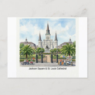 Carte Postale Nouvelle-Orléans aquarelle - Jackson Square St Lou