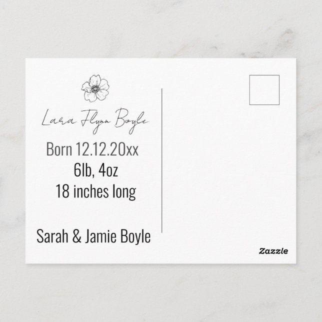 Carte Postale nouvelle petite fille rose, bienvenue faire-part d (Dos)