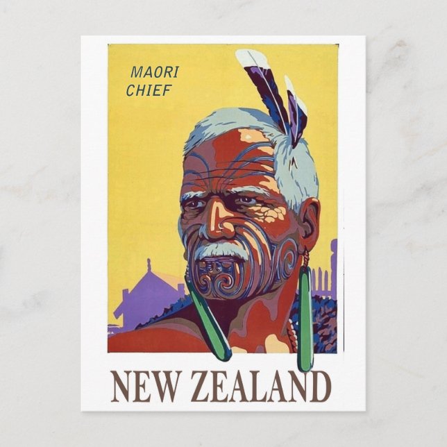 Carte Postale Nouvelle-Zélande, visage de chef maori, guerrier,  (Devant)