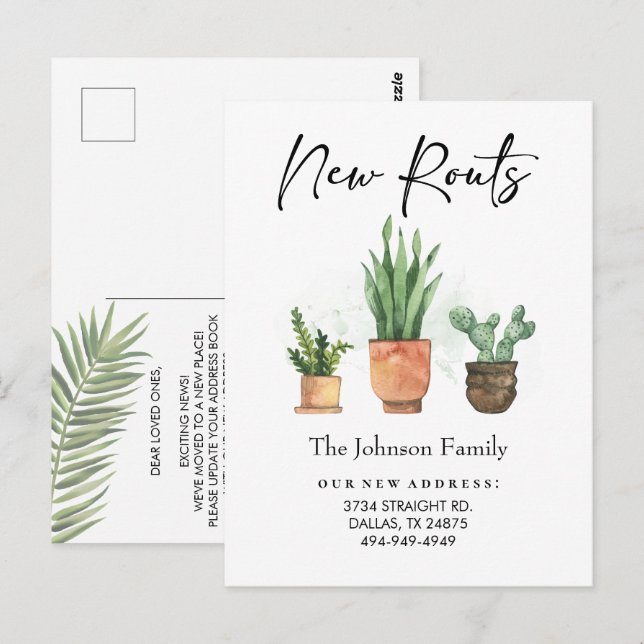 Carte Postale Nouvelles racines Nouvelle adresse Nous avons dépl (Devant / Derrière)