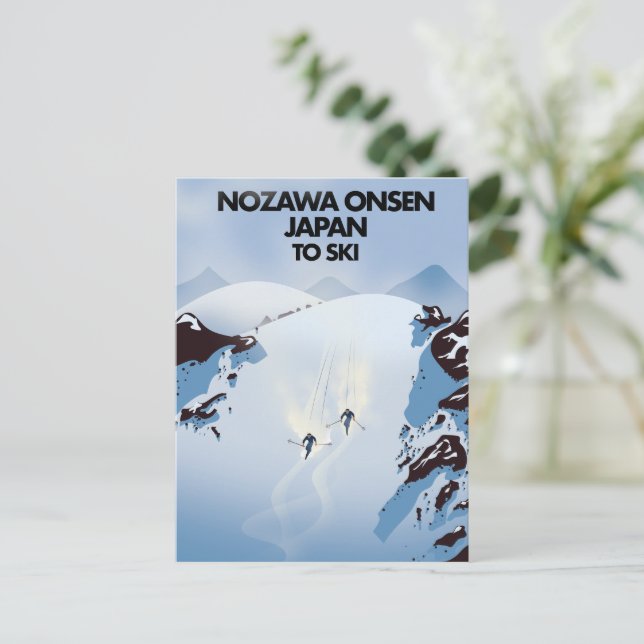 Carte Postale Nozawa Onsen Japon impression ski. (Debout devant)