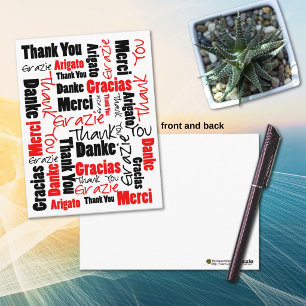 Carte Postale Nuage de mots Merci noir et rouge