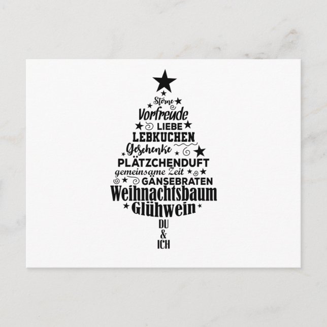 Carte Postale Nuage de mots Termes de Noël Forme de sapin de Noë (Devant)