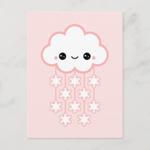 Carte Postale Nuage de neige rose mignon