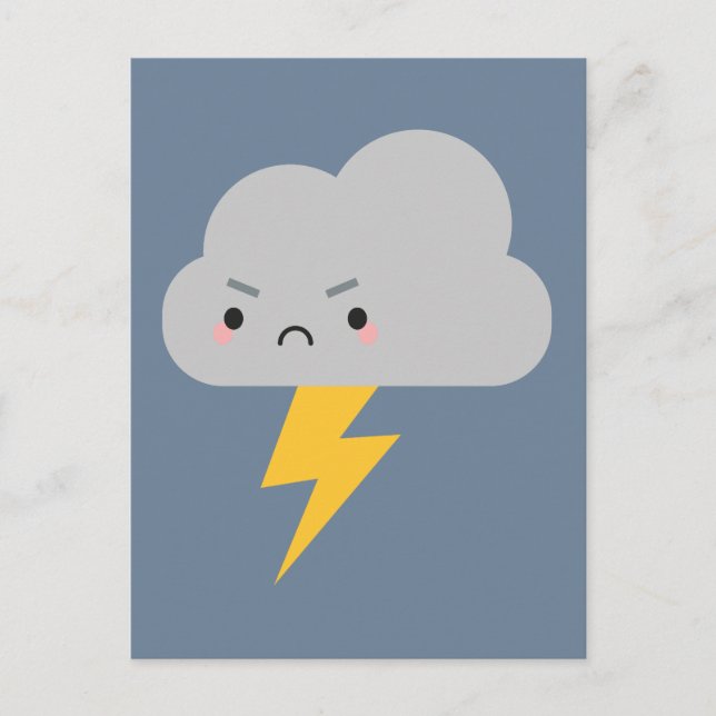 Carte Postale Nuage de tonnerre et de foudre de Kawaii (Devant)