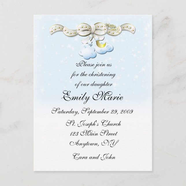 Carte Postale Nuages Bleu Christening Invitation (Devant)
