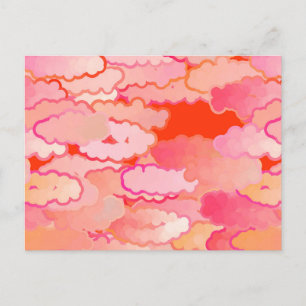 Carte Postale Nuages Japonais, Coucher de Soleil, Corail, Fuchsi