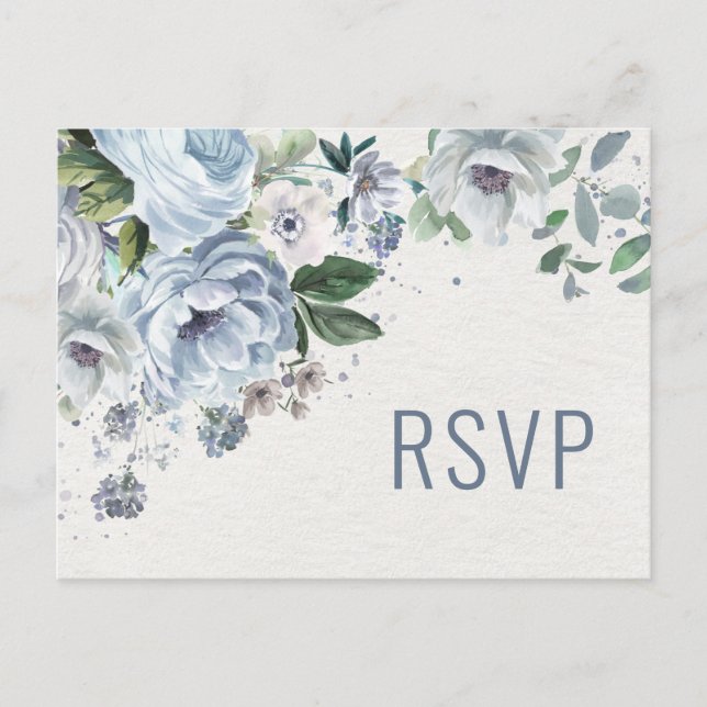 Carte Postale Nuances de gris Dusty Bleu Mariage d'hiver RSVP (Devant)