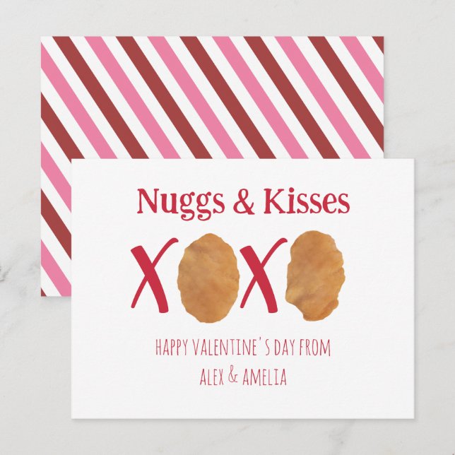 Carte Postale Nuggs Kisses Poulet Nuggets Pun Valentine Stripe (Devant / Derrière)