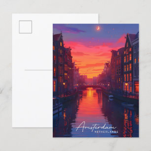 Carte Postale Nuit à Amsterdam Pays-Bas Travel