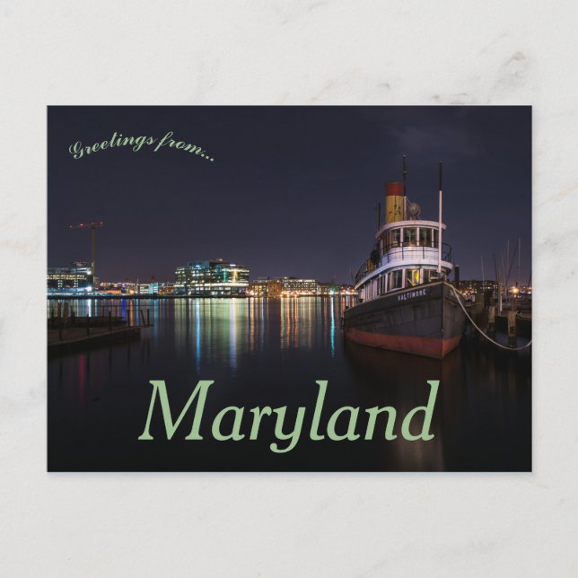 Carte Postale Nuit à Baltimore Harbour Maryland USA (Devant)