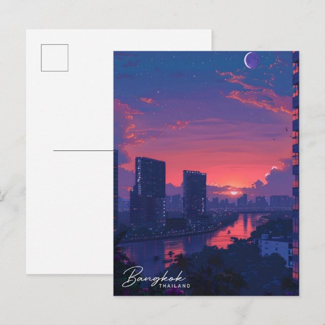 Carte Postale Nuit à Bangkok Thaïlande Vintage voyage (Devant / Derrière)