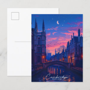 Carte Postale Nuit à Cambridge Angleterre Vintage voyage