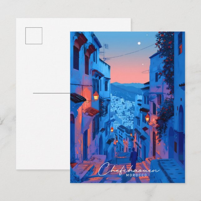 Carte Postale Nuit à Chefchaouen Maroc Voyage (Devant / Derrière)