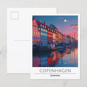 Carte Postale Nuit à Copenhague Danemark Voyage
