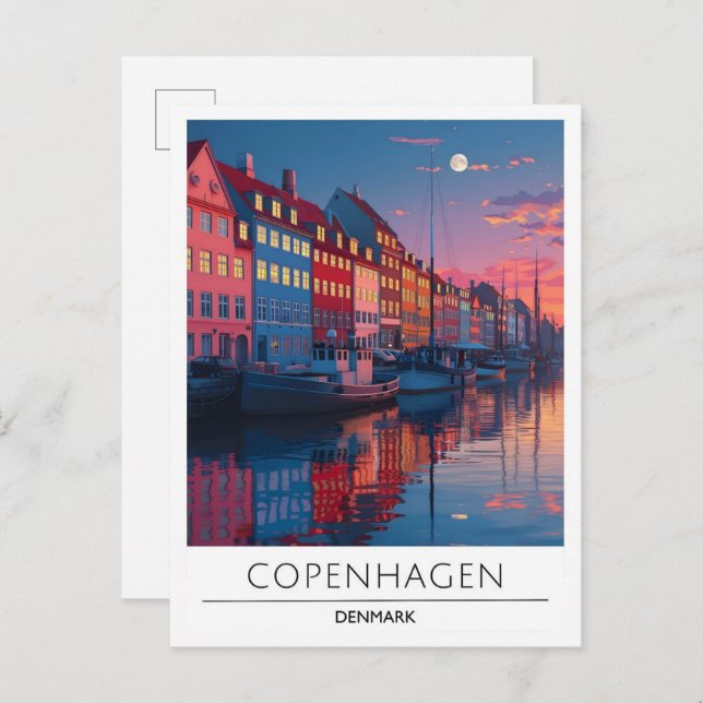Carte Postale Nuit à Copenhague Danemark Voyage (Devant / Derrière)