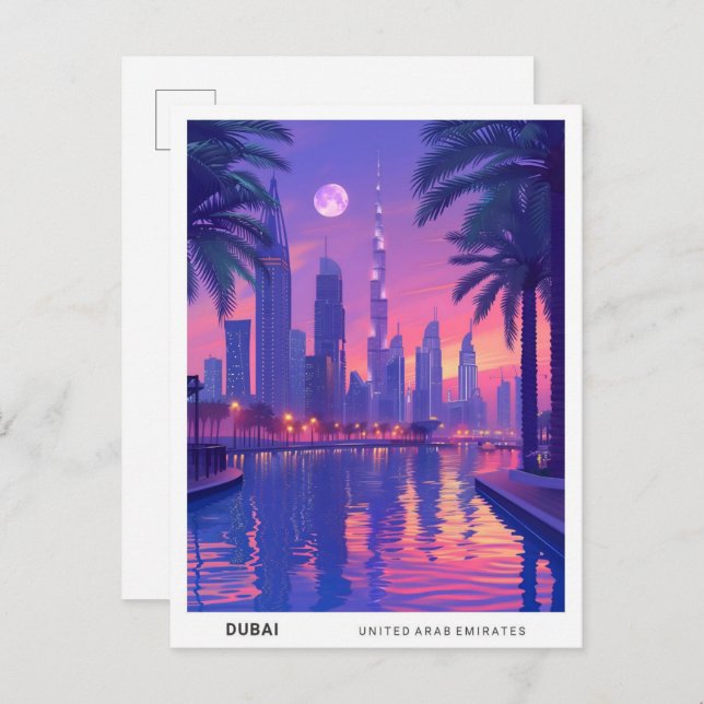 Carte Postale Nuit à Dubai UAE Travel (Devant / Derrière)