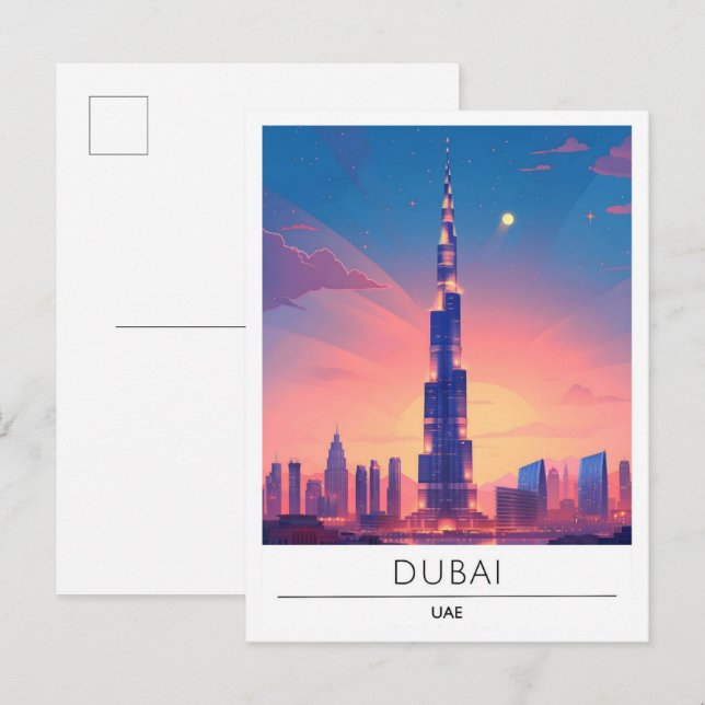 Carte Postale Nuit à Dubai UAE Travel (Devant / Derrière)