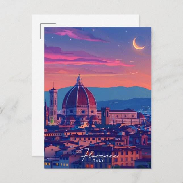 Carte Postale Nuit à Florence Italie Voyage (Devant / Derrière)