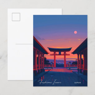 Carte Postale Nuit à Fushimi Inari Vintage voyage du Japon