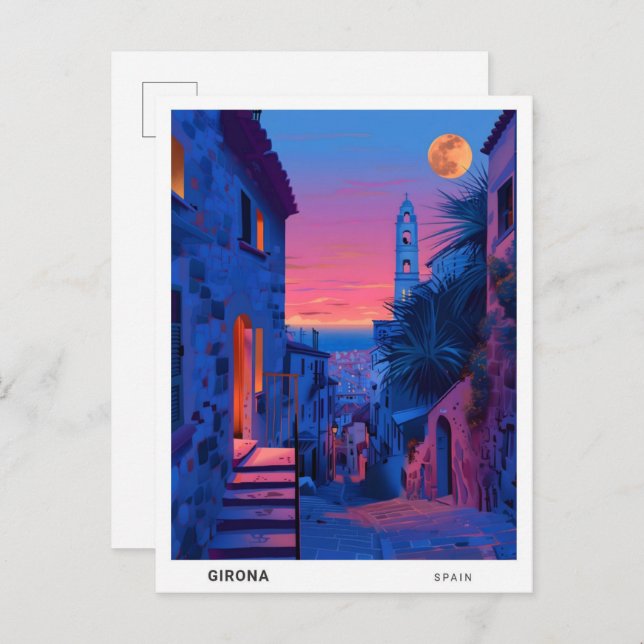 Carte Postale Nuit à Girona Espagne Voyage (Devant / Derrière)